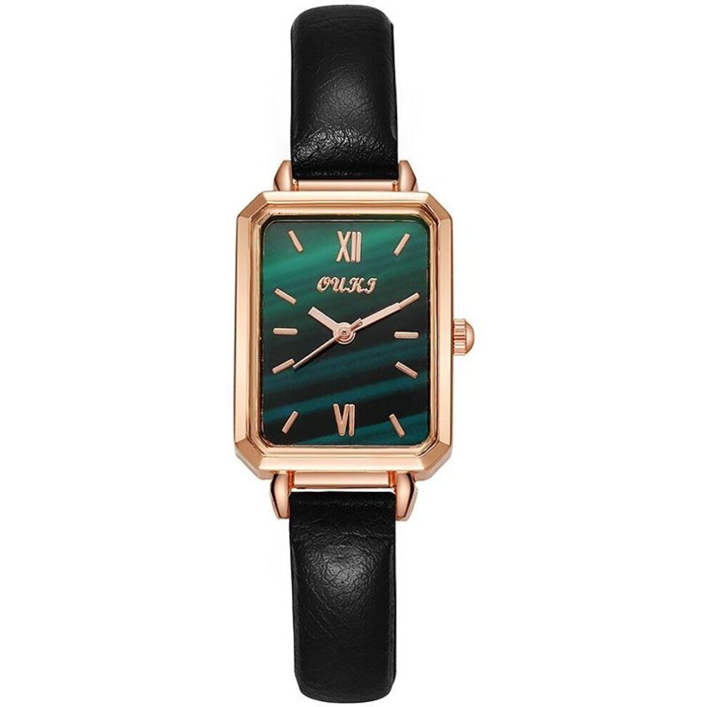 Montre femme (verte) avec cadran carré et bracelet en cuir