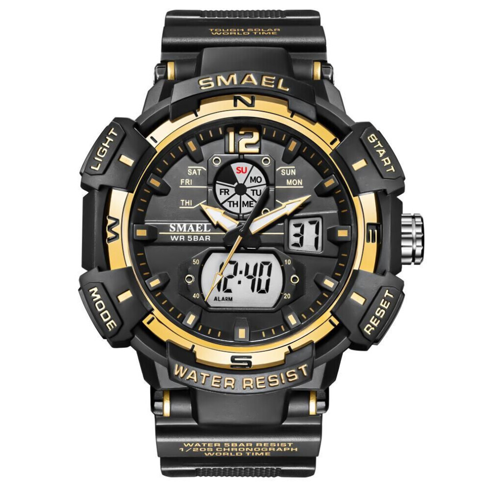 (Noir, Or) Montre de sport Smael, montres étanches, rétroéclairage LED numérique, chronomètre, réveil,