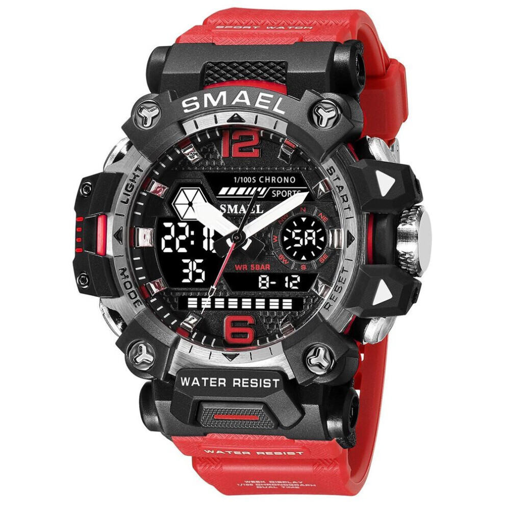(Rouge) Montres Smael pour hommes, montre de sport étanche à 50 m, montre de sport militaire pour homme,