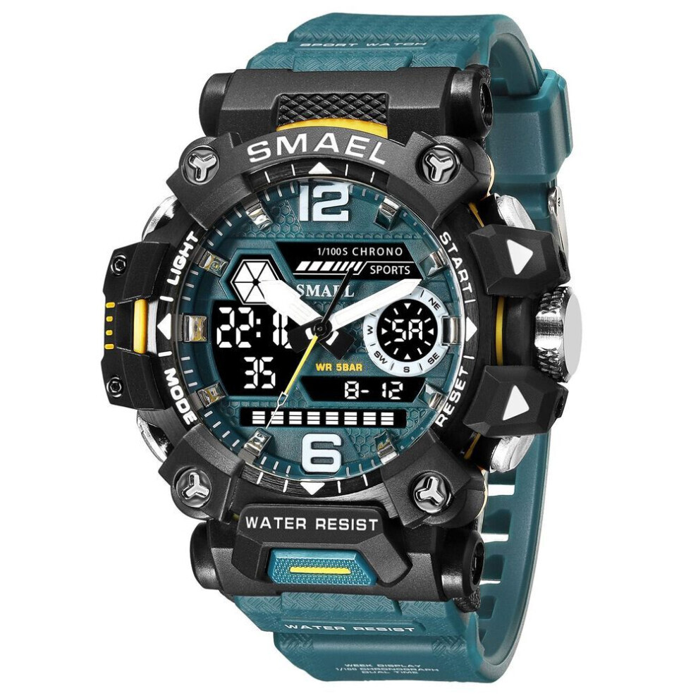 (Bleu clair, noir) Montres Smael pour hommes, montre de sport militaire étanche à 50 m, montre numérique
