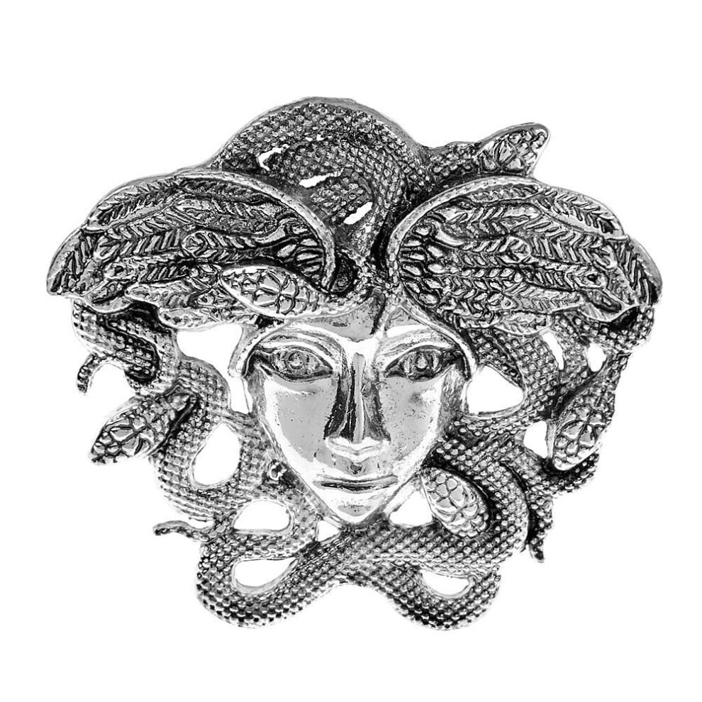 (Argent) Blucome Broche Vintage Medusa Cheveux de Serpent Femmes Visage Épingle Rétro Bijoux 2 Couleurs
