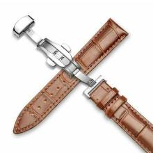 (Ljusbrun - Silverspänne - 24 mm) Armbandsset i äkta läder klocka, elegant 18/20/22/24 mm