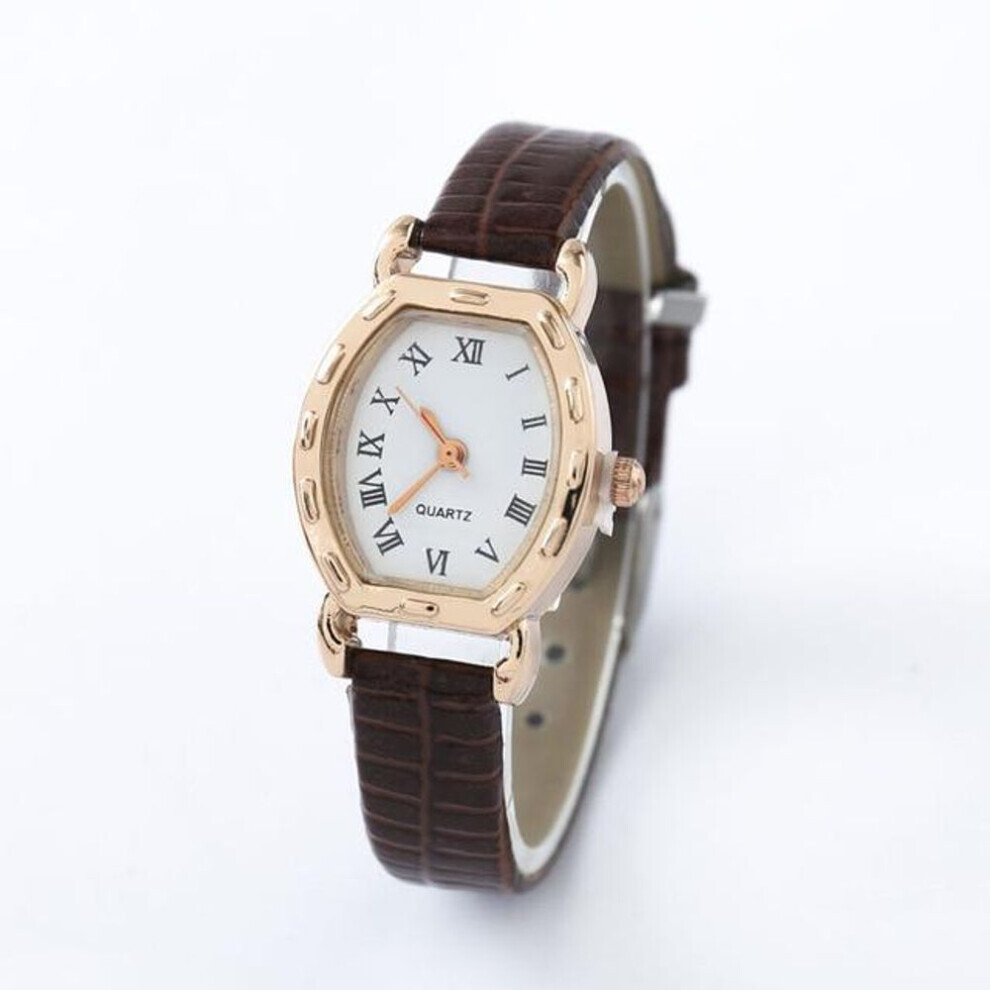 (Café) Montres à quartz vintage simples pour femmes, style rétro, couleur unie, bracelet fin en similicuir
