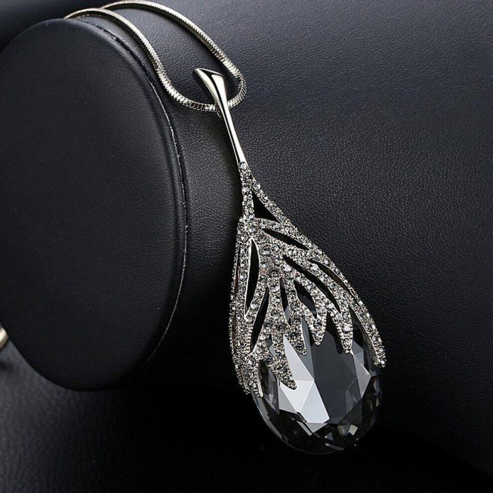 (Gris) Collier avec pendentif en cristal en forme de goutte d'eau pour femme, chaîne de pull, bijoux,