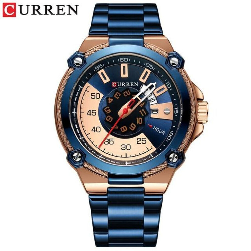 (bleu) Curren Design Montres Montre Homme Montre Quartz Montre Homme Mode Acier Inoxydable Montre-Bracelet
