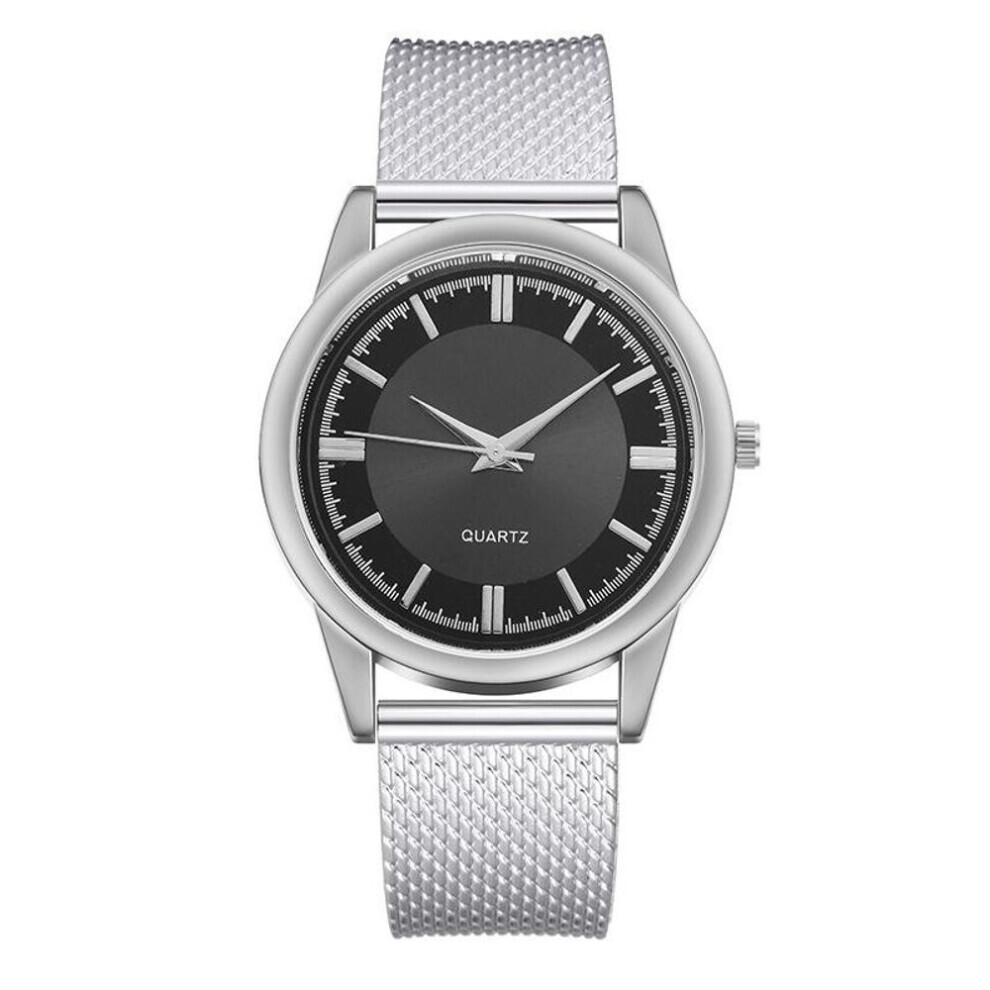 (Argent, Noir) Montre-bracelet classique à la mode pour hommes, bracelet en maille, couleur or, montre