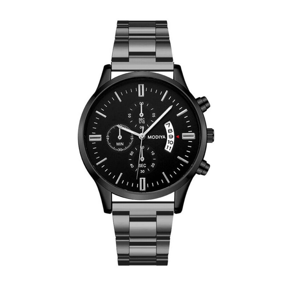 Montre à quartz analogique tendance pour homme (noire), bracelet en acier, style décontracté et professionnel