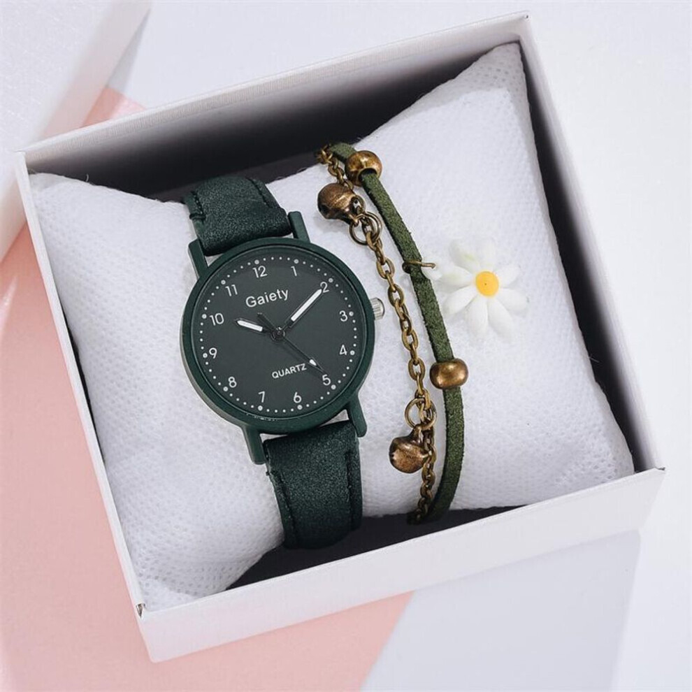 (vert) Montre tendance pour femme, ensemble de montres en cuir simple, montres-bracelets à quartz, montre