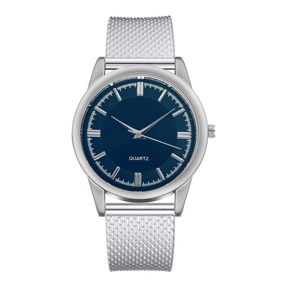 (Argent, Bleu) Montre-bracelet classique à la mode pour hommes, bracelet en maille, couleur or, montre