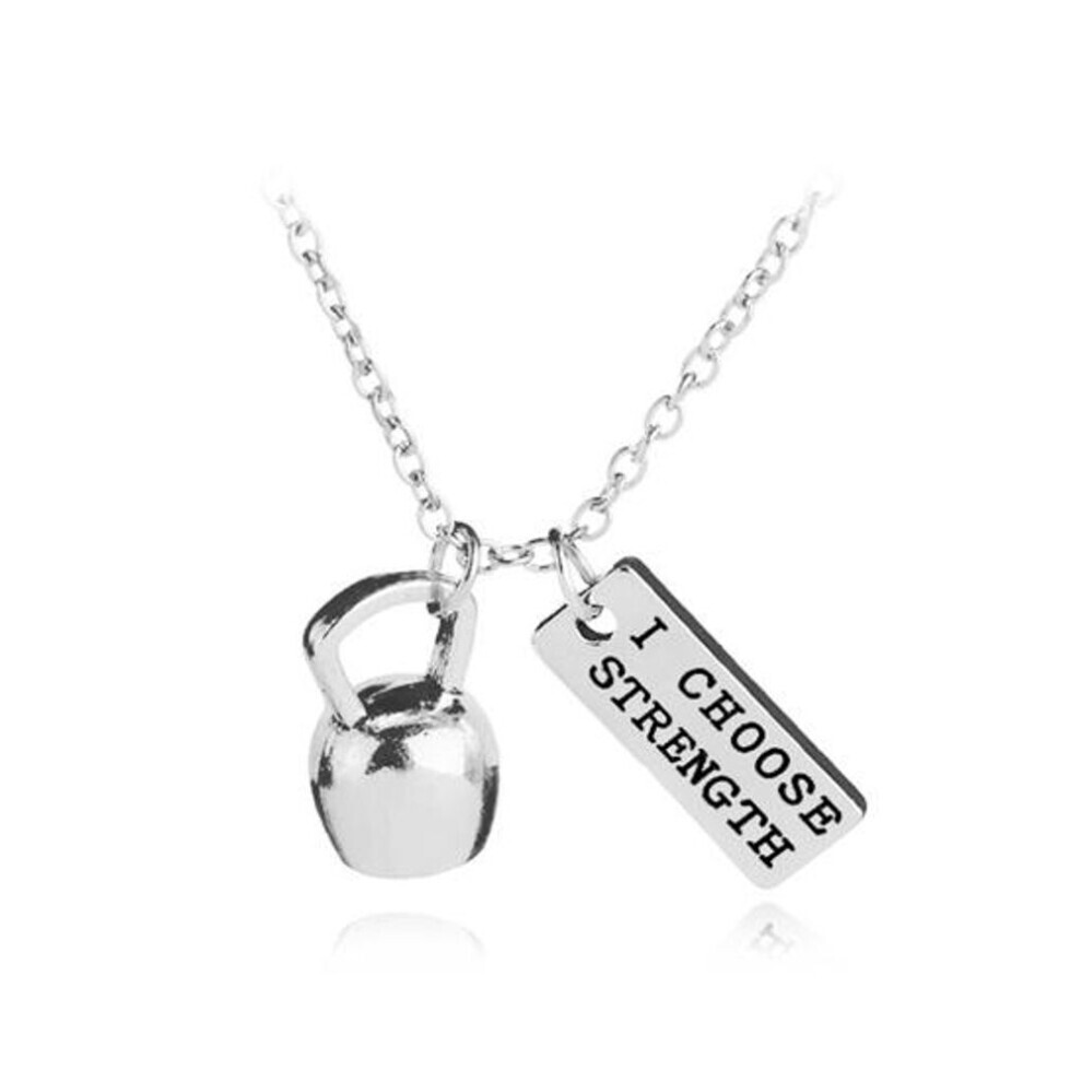 (5#) Collier pendentif haltère de fitness unisexe, pull d'automne, bijoux pour couple