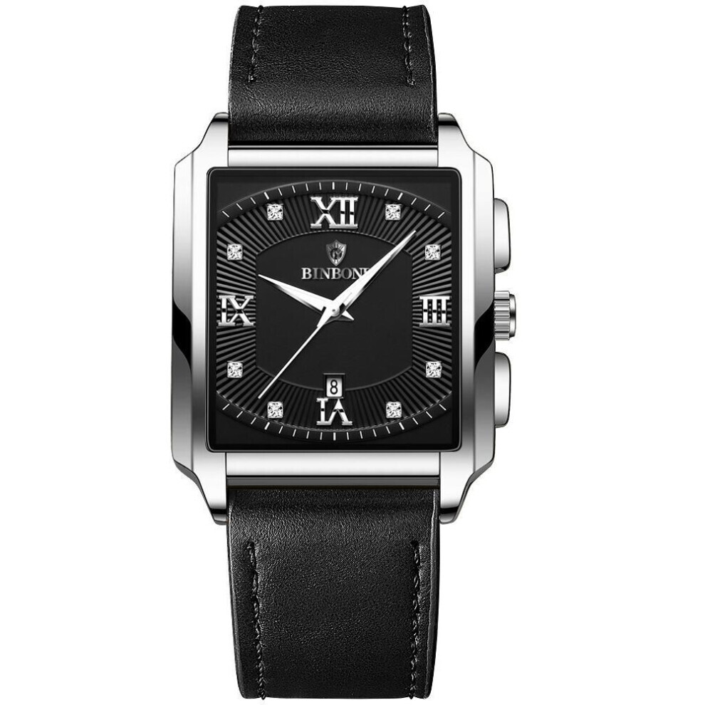 (Noir, Argent) Nouvelle montre rectangulaire pour homme en acier inoxydable, simple, tendance, sport,