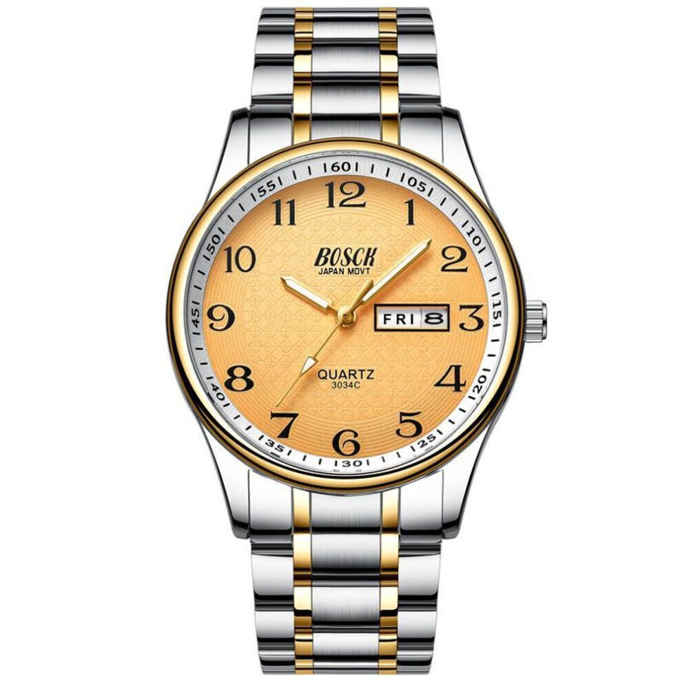 (Or, Or) Montre Homme, Montres de Luxe en Acier Inoxydable, Montre-Bracelet à Quartz Mode, Étanche,