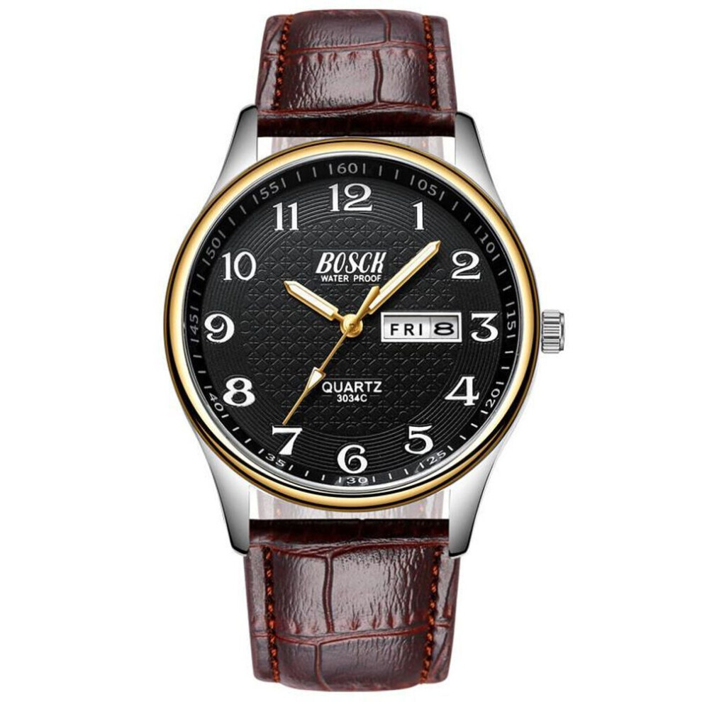 (Café, Noir) Montre Homme Luxe Acier Inoxydable Montres Mode Quartz Montre-Bracelet Étanche Semaine