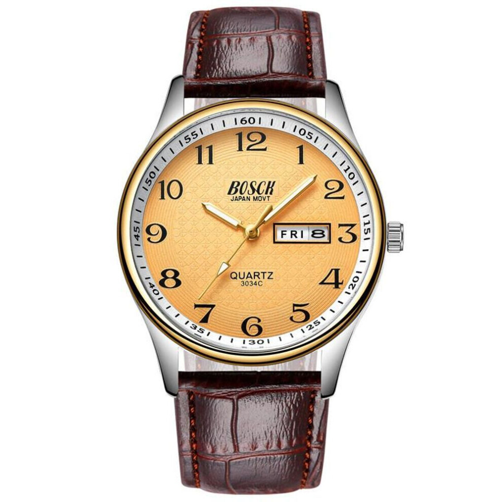 (Café, Or) Montre Homme, Montres de Luxe en Acier Inoxydable, Montre-Bracelet à Quartz Mode, Étanche,