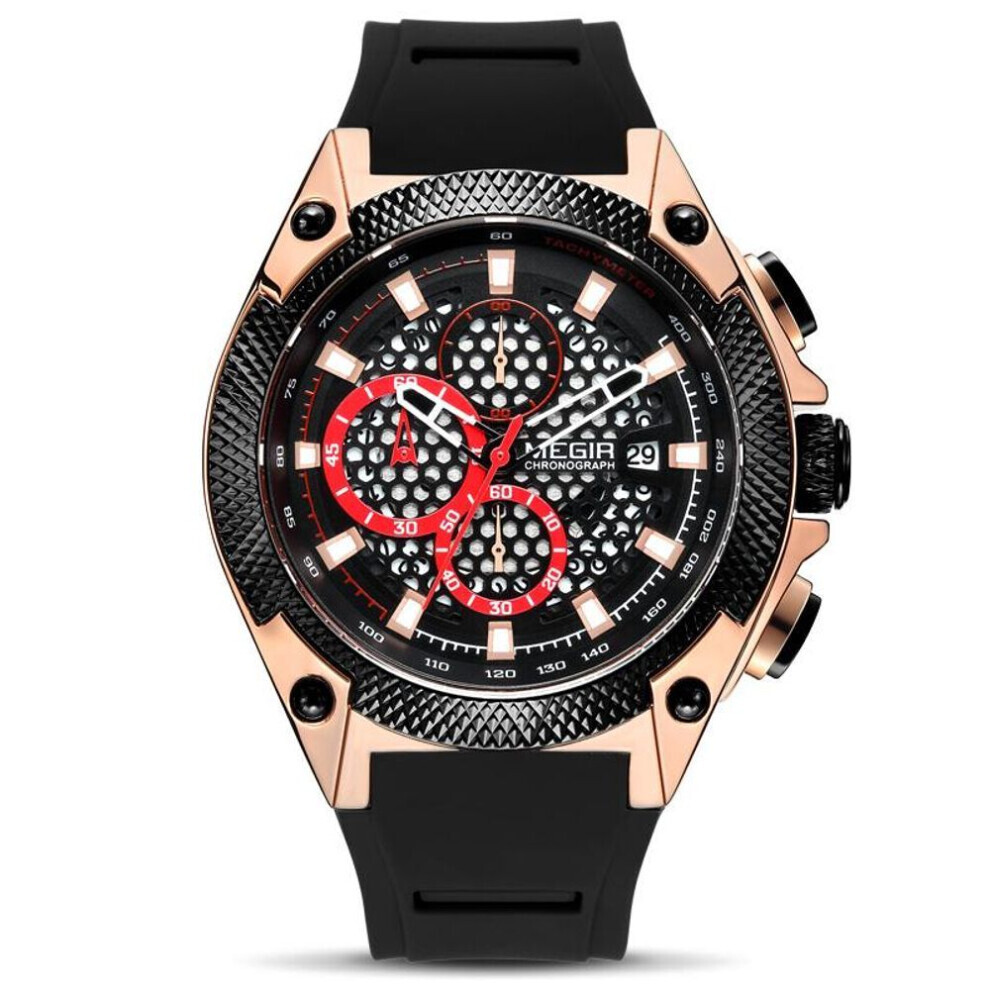 (rose) Montre de sport Megir pour homme, bracelet en silicone bleu, marque de luxe lumineuse