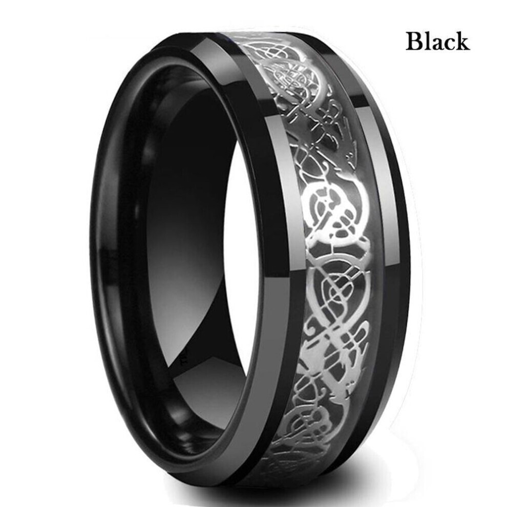 (noir -10) Bague dragon en acier inoxydable pour homme, 8 couleurs, 8 mm, avec incrustation en fibre
