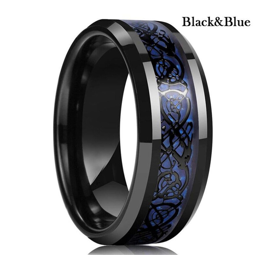 (noir, bleu -7) Bague dragon en acier inoxydable pour homme 8 mm avec incrustation, rouge, vert, noir,