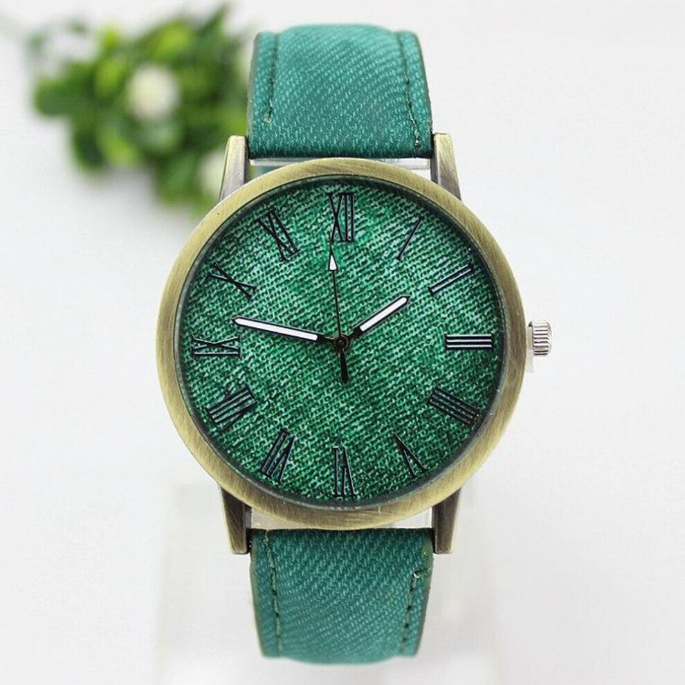 (Vert) Montre unisexe tendance en toile avec cadran en denim romain pour homme