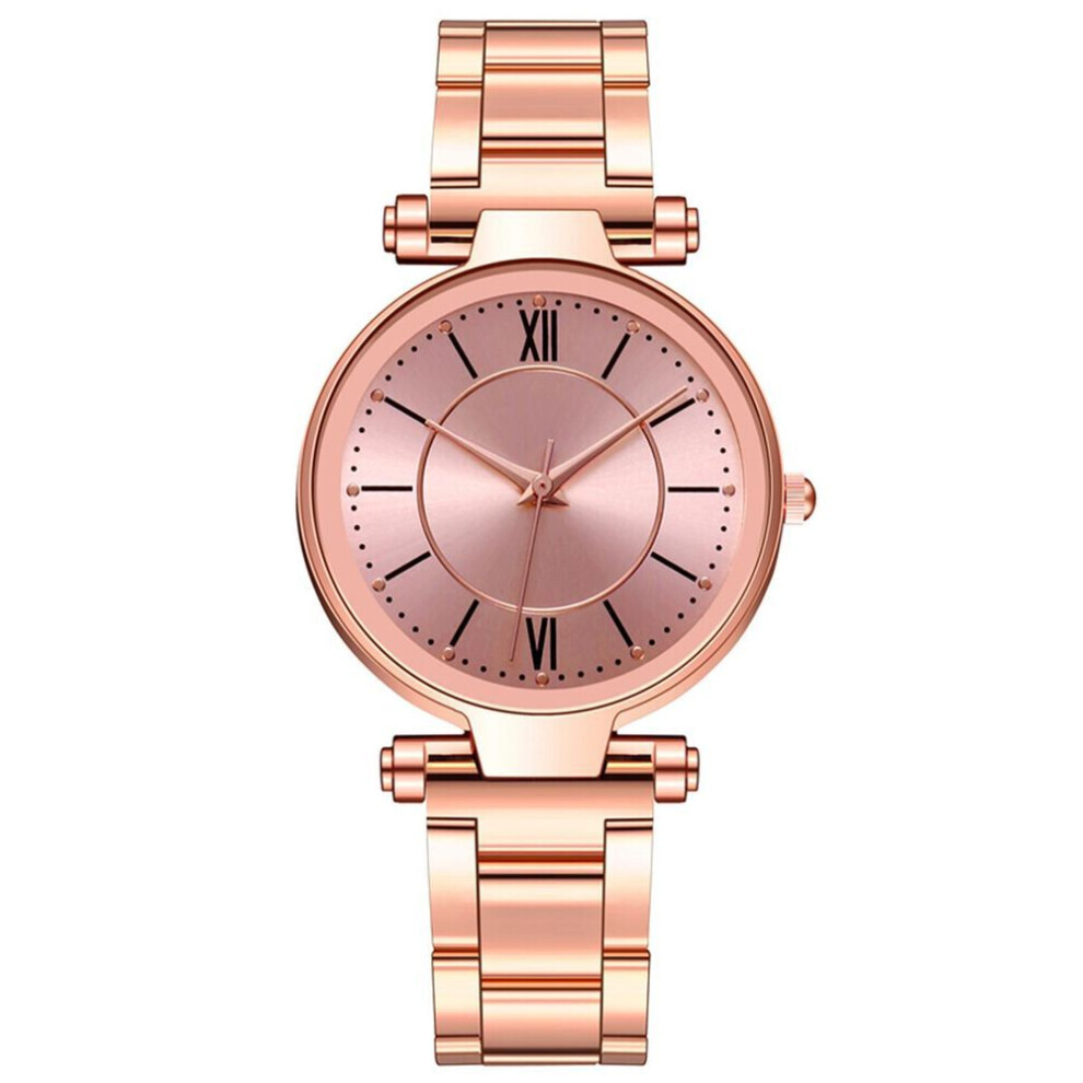 Montre décontractée pour femme (rose) avec bracelet en acier inoxydable à quartz et montre-bracelet