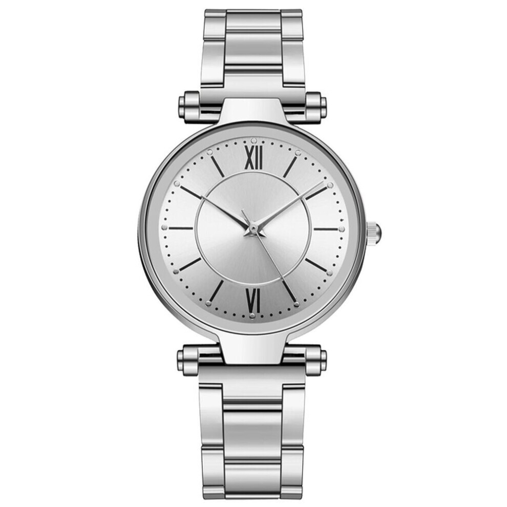 (Argent) Montre-bracelet décontractée pour femme avec bracelet en acier inoxydable à quartz et montre-bracelet