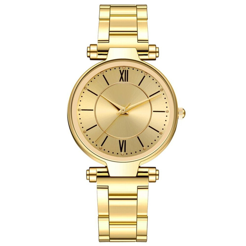 (Or) Montre-bracelet décontractée pour femme avec bracelet en acier inoxydable à quartz et montre-bracelet