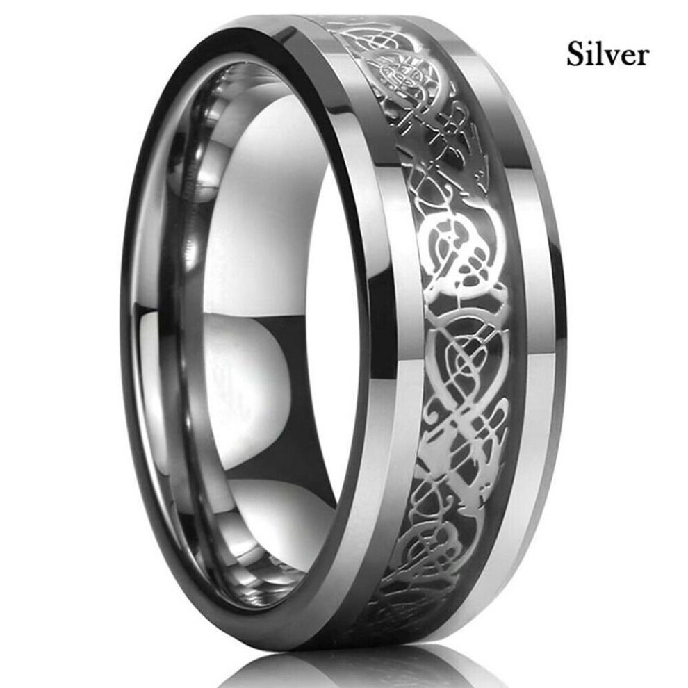 (Argent -8) Bague dragon en acier inoxydable pour homme, 8 couleurs, 8 mm, avec incrustation en fibre