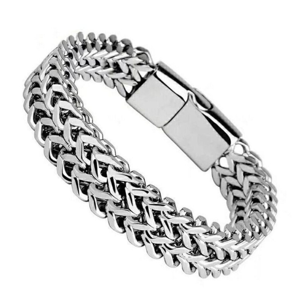 (Argent -19 cm) Bracelet en acier inoxydable pour homme, bracelet à breloques tendance 2023, bracelet