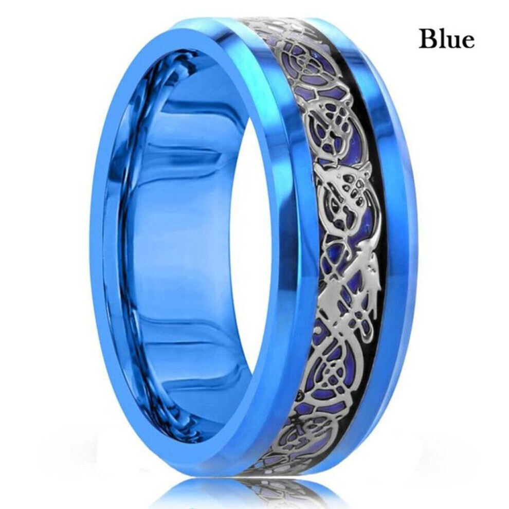 (bleu -10) Bague dragon en acier inoxydable pour homme, 8 couleurs, 8 mm, avec incrustation en fibre