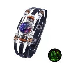 (Leo) 12 Zodiac Constellation Charm Bracelet for Men Women Fashion Multilayer Leather Bracelet
