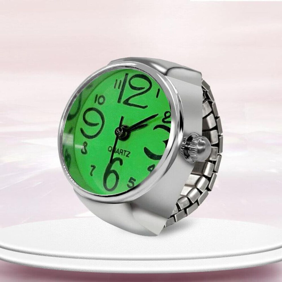 (Vert) Bague de montre pour hommes et femmes, bijoux à quartz ronds, bague en acier inoxydable, montres