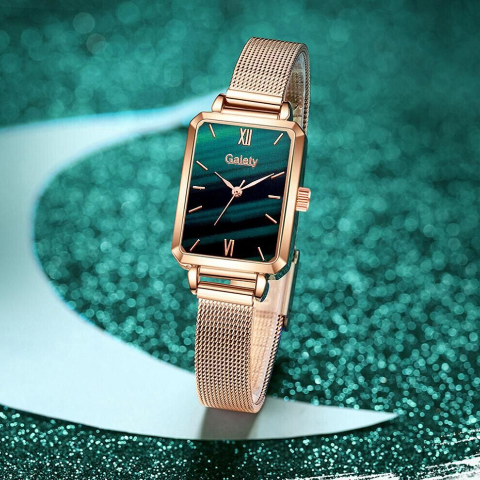 (vert) Marque Femmes Montres Mode Carré Dames Quartz Montre Bracelet Ensemble Cadran Vert Simple Rose