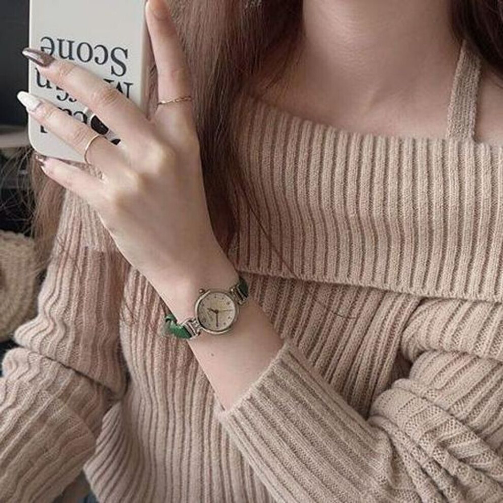 (Vert) Montre d'examen rétro pour femme - Montre à quartz de luxe légère de style britannique avec petit