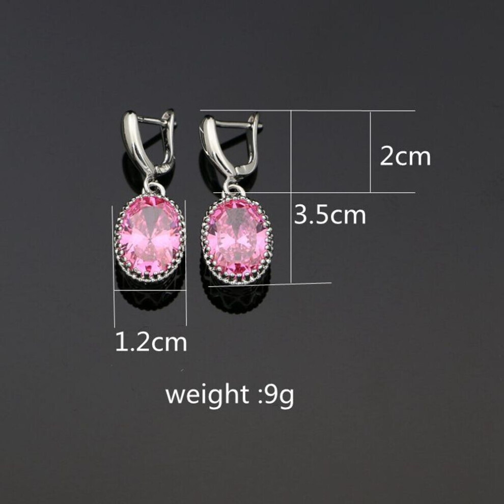 Boucles d'oreilles pendantes ovales en pierres violettes (roses) - Couleur argent - Pour femme