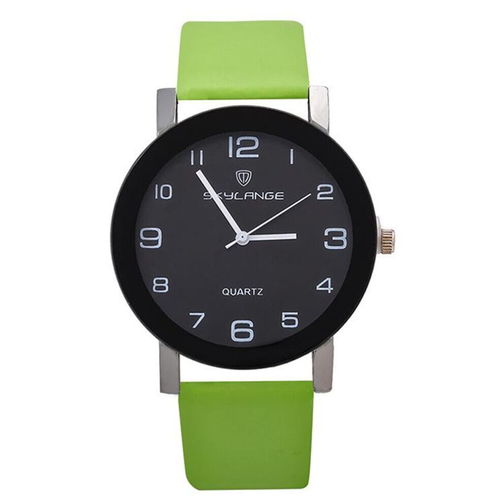 (Vert) Montre-bracelet à quartz analogique décontractée pour femme, simple et tendance, en cuir