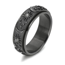 (czarny -11) Pierścień ze stali tytanowej z gwiazdą księżycem i słońcem, unisex, biżuteria w stylu boho,