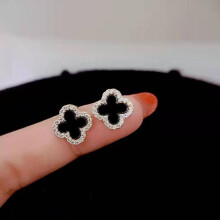 (Gold) Exquisite Rhinestone Clover Stud Earrings for Women Fashion Shiny Four Leaf Clover None