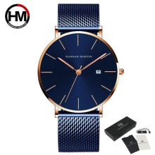 Montre Hannah Martin Classic Bauhaus Design pour homme, bleu foncé, à quartz japonais, étanche, tendance