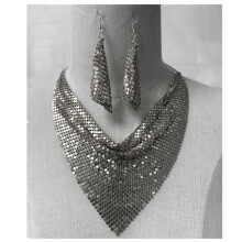 (Ασημί) «European and American Sequin Silk Triangle Scarf and Exaggerated Clavicle Necklace Earrings