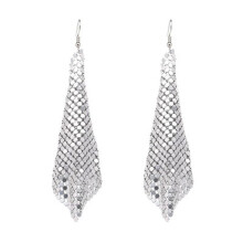 (Argento) Orecchini glamour con nappe e paillettes metalliche, lunghi, grandi, pendenti, gioielli da