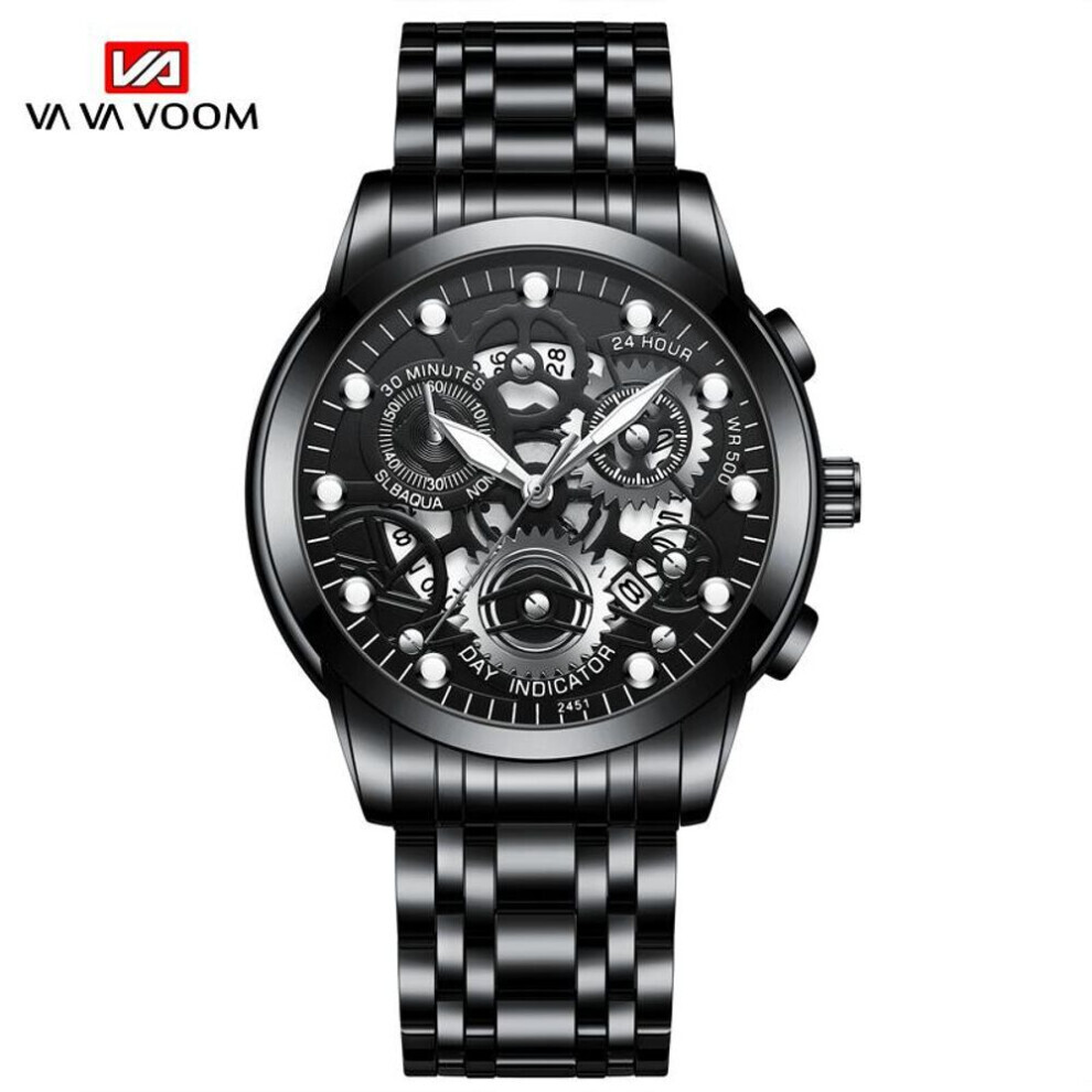 (Noir - SANS emballage) Montres à quartz lumineuses Va Va Voom Montre squelette tendance pour homme