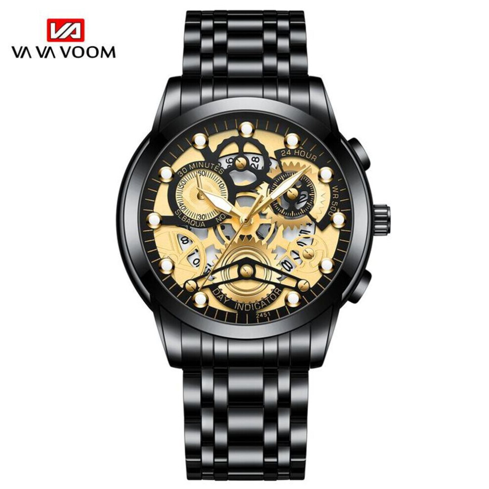 (Noir, Or - SANS Emballage) Montres à Quartz Lumineuses Va Va Voom Montre Squelette Mode Homme Femme