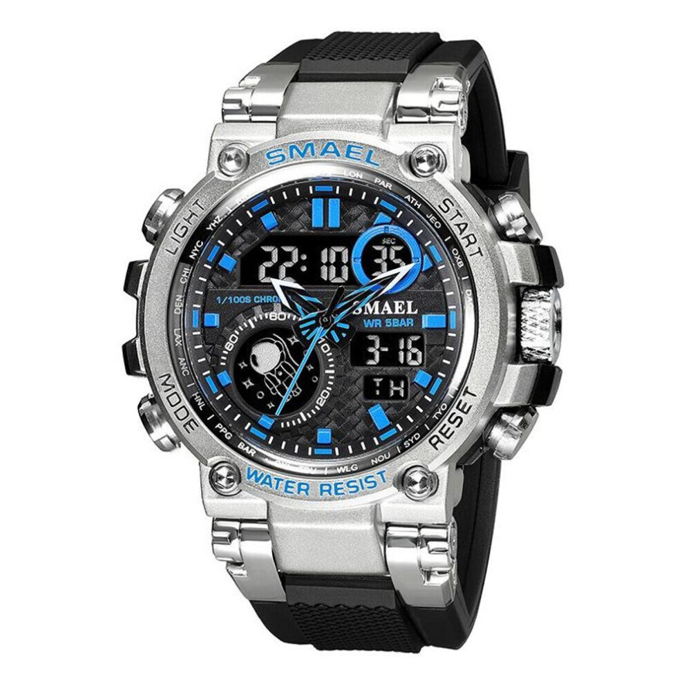 (Argent, Bleu - avec emballage) Montre homme Smael, montre numérique étanche, montres militaires pour