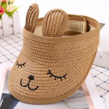 (Khaki-46-54cm) nouveau chapeau de lapin chapeau d'enfant chapeau d'été en paille visière pliante casquette
