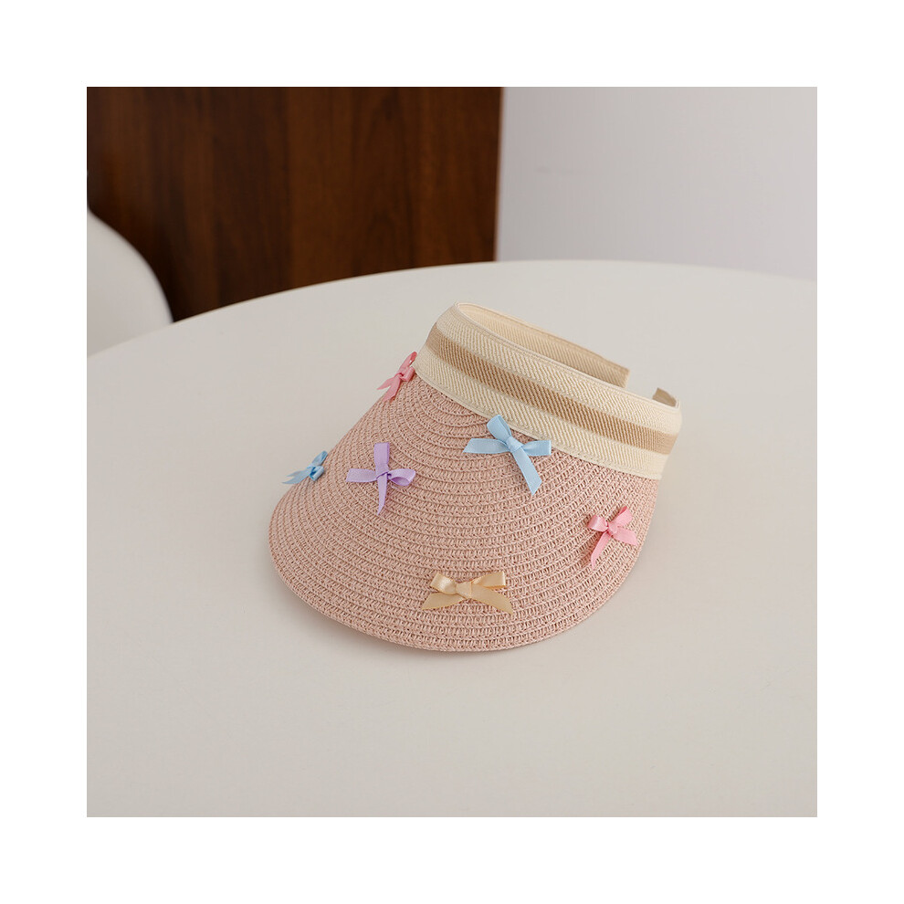(Rose-enfants (52-54 cm)) fille bébé été chapeau de paille décontracté nœud papillon grand bord pare-soleil