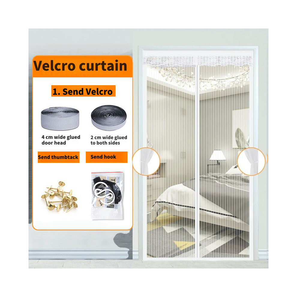 (The White Stripes, 145x180cm(57x70inch)) Magnetic mosquito net door, insect repellent curtains for French doors to prevent mosquitoes and other pests, quick installation. - The White Stripes