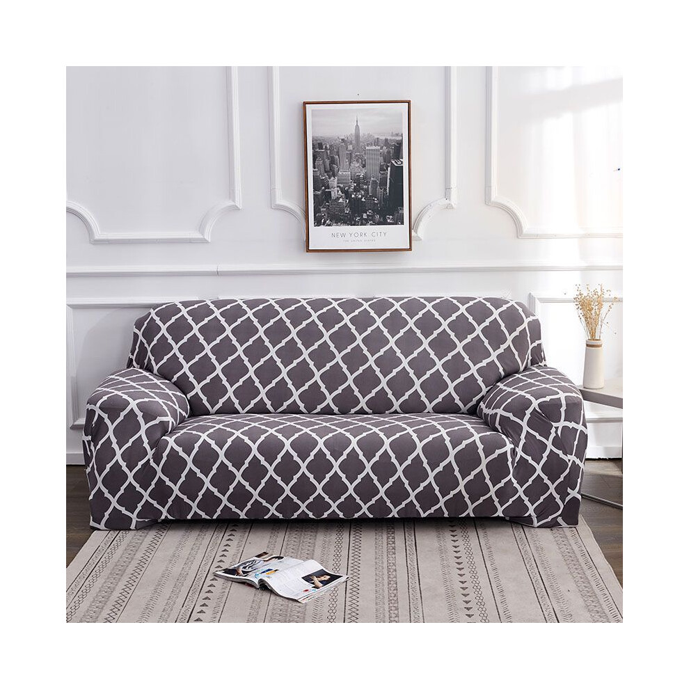 (Rhomb 2 Seater) Stretch Sofa Slipcover 1234 Seater Solid Color Lattice Protector Couch Cover Gray