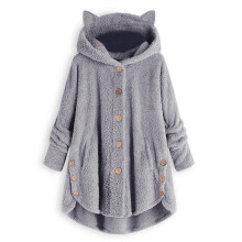 (Light Gray, L) Warm Winter Womens Fleece Hoodie Hooded Coat Ladies Casual Long Jacket Size Plus