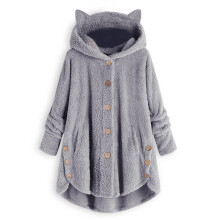 (Light Gray, XL) Warm Winter Womens Fleece Hoodie Hooded Coat Ladies Casual Long Jacket Size Plus