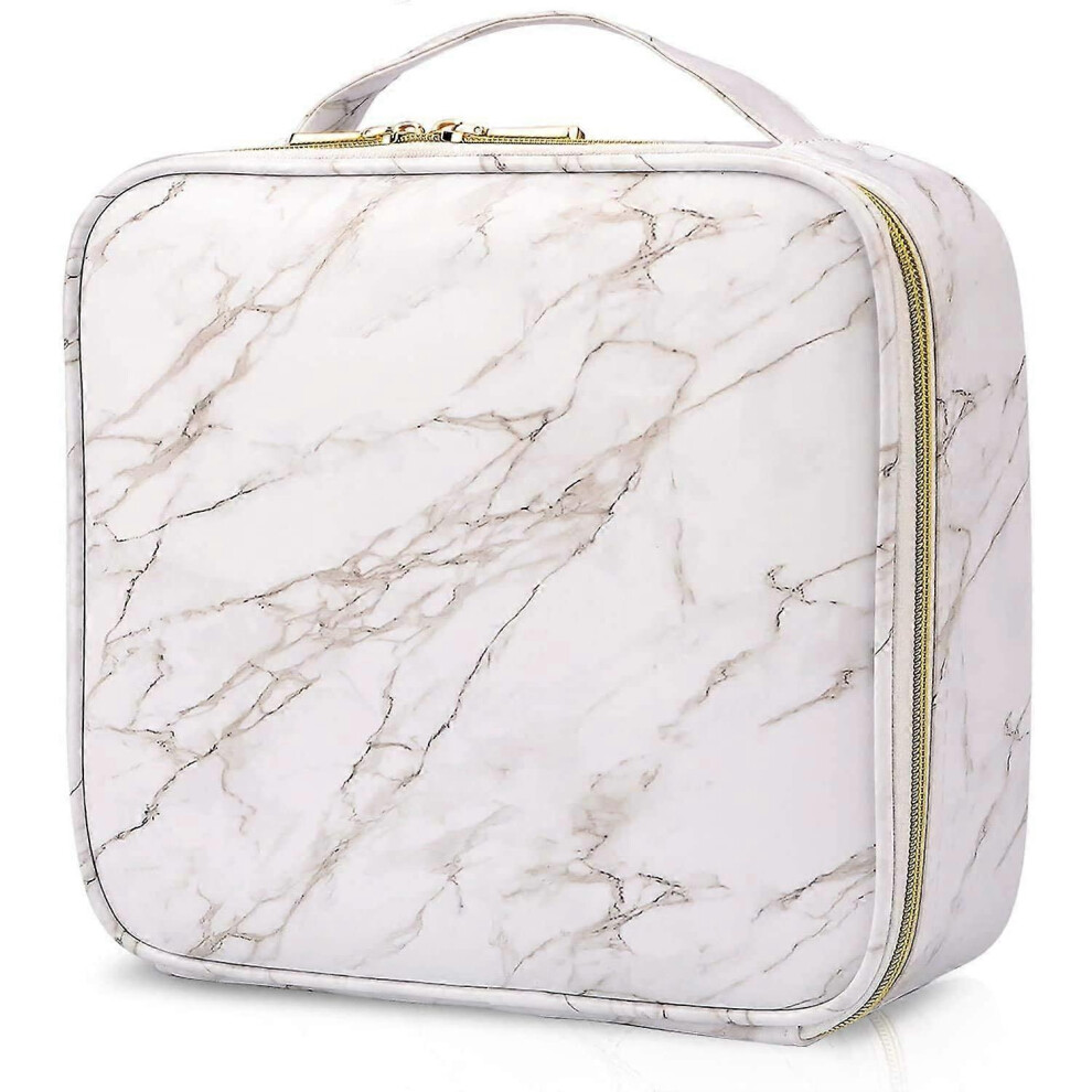 White Large Capacity Makeup Bag, Professional Travel Organiser In Synthetic Leather, With Adjustable Dividers