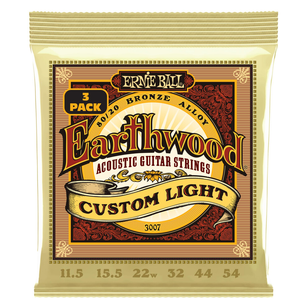 Ernie Ball Earthwood Custom Light 80/20 Brazowe Struny Do Gitary Akustycznej 3-Pak 11,5-54 Gauge (P02007)-image